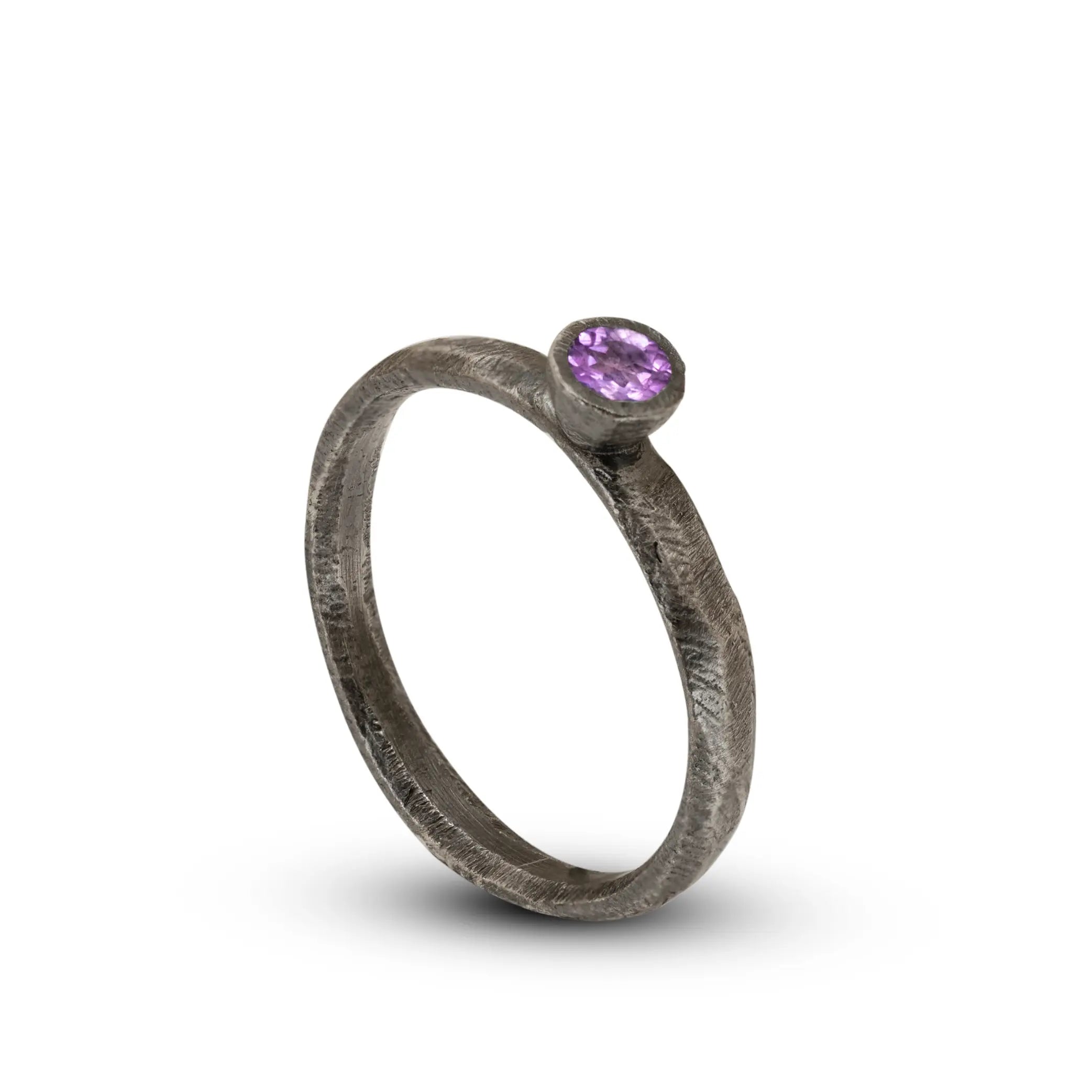 Purple Amethyst Ring Oxidized Silver 925