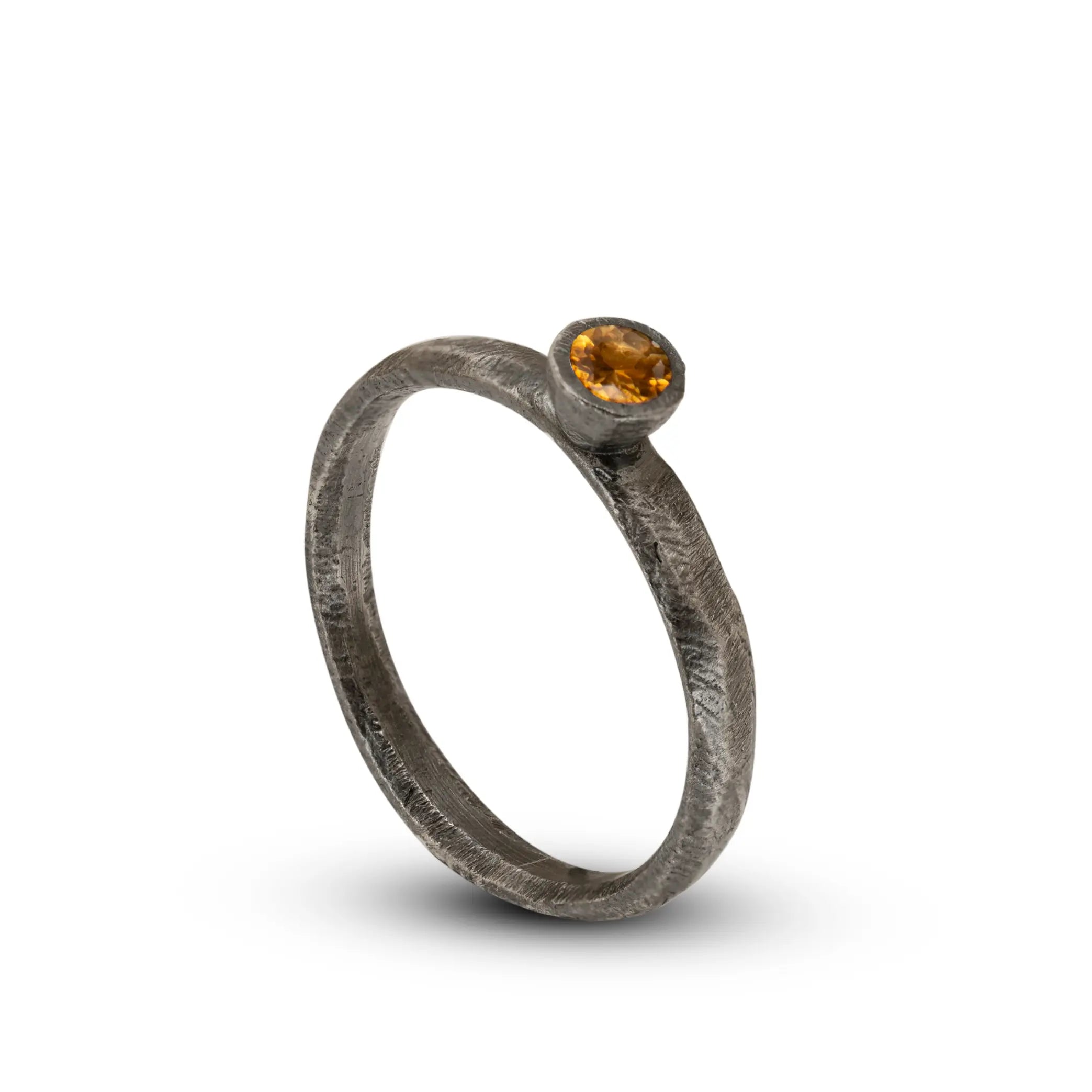 Handcrafted oxidized silver ring with citrine stone, brutalist style, 925 sterling, ideal for gifts, comes with authenticity certificate.