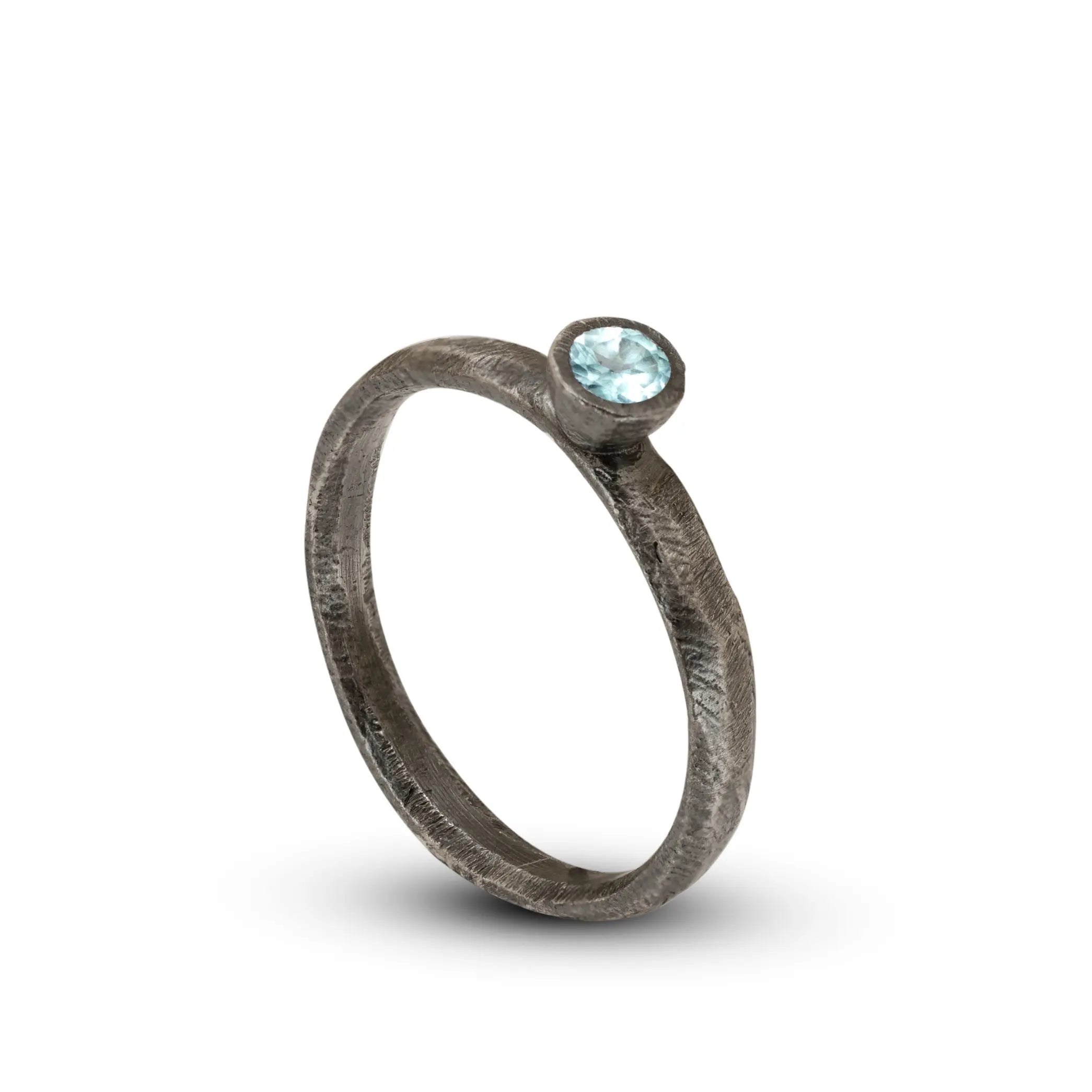 Swiss Blue Topaz Ring Oxidized Silver 925
