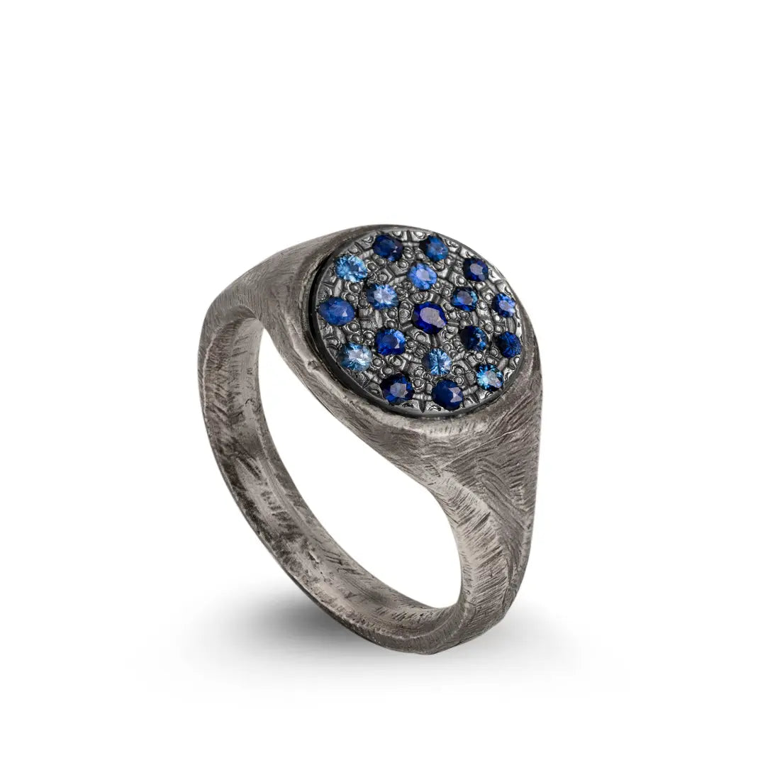 Signet Ring Oxidized Silver 925 Sapphire