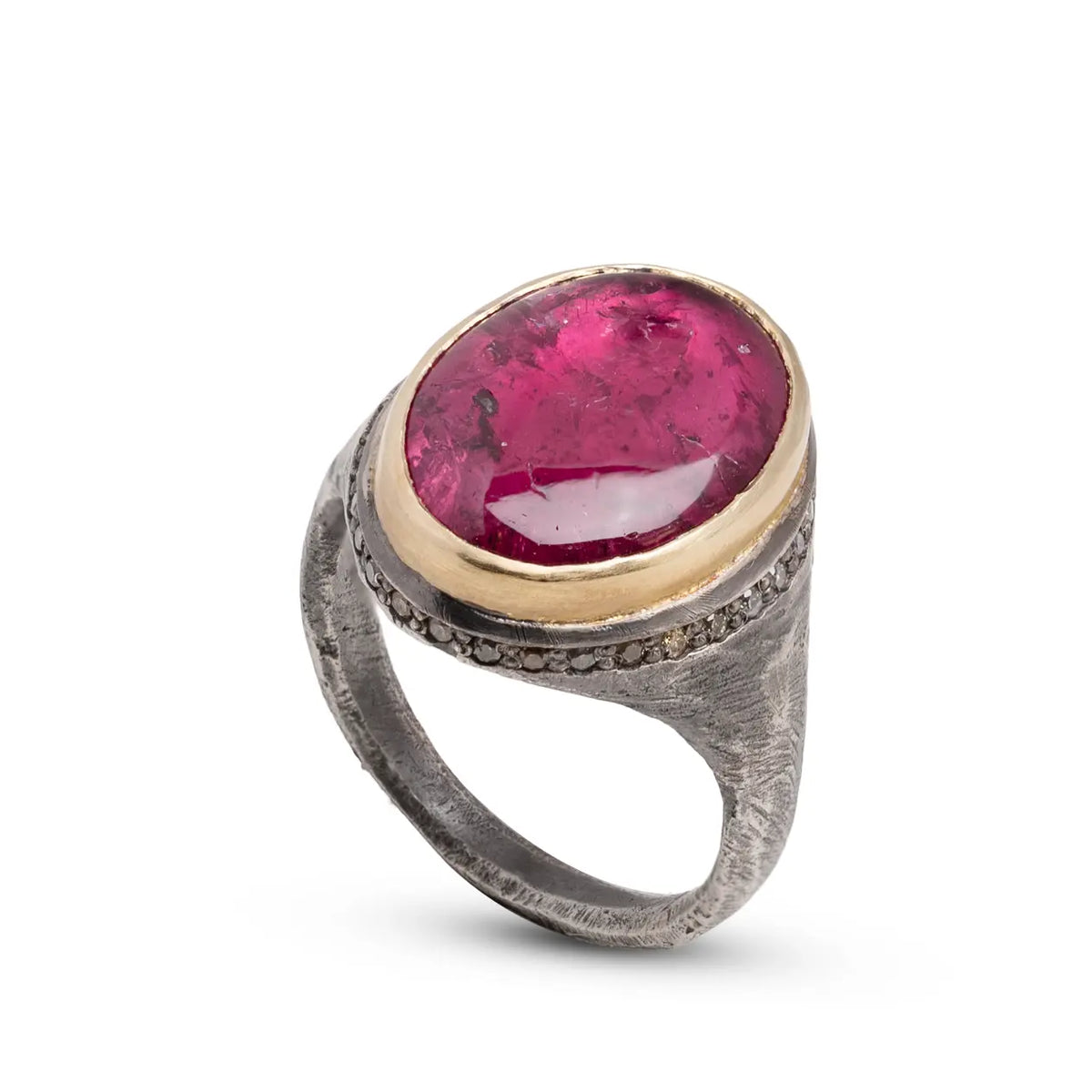 Pink Tourmaline & Brown Diamond Ring Silver And Gold