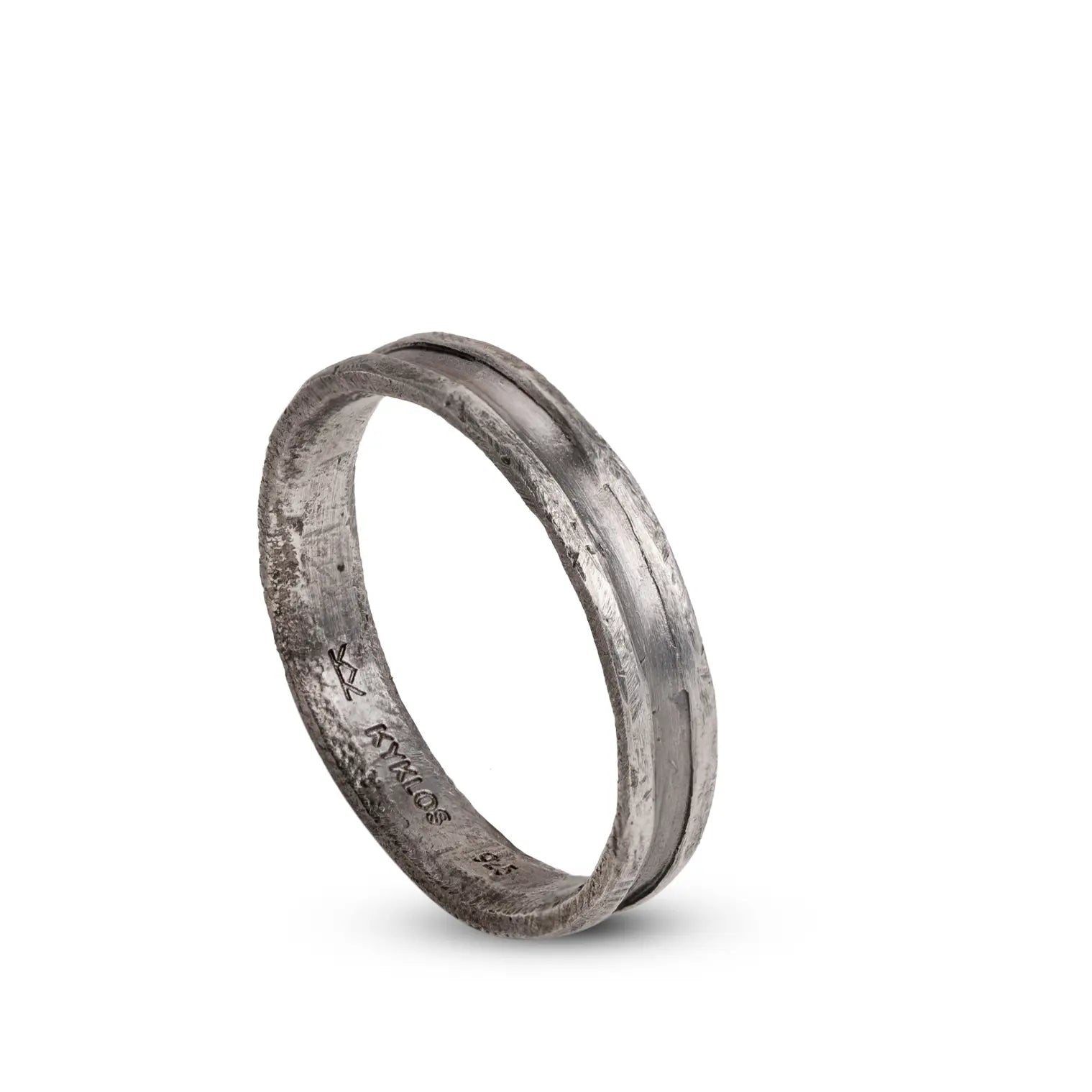 Oxidized Silver Band Ring in brutalist style, high-quality 925 sterling silver, men's handcrafted jewelry
