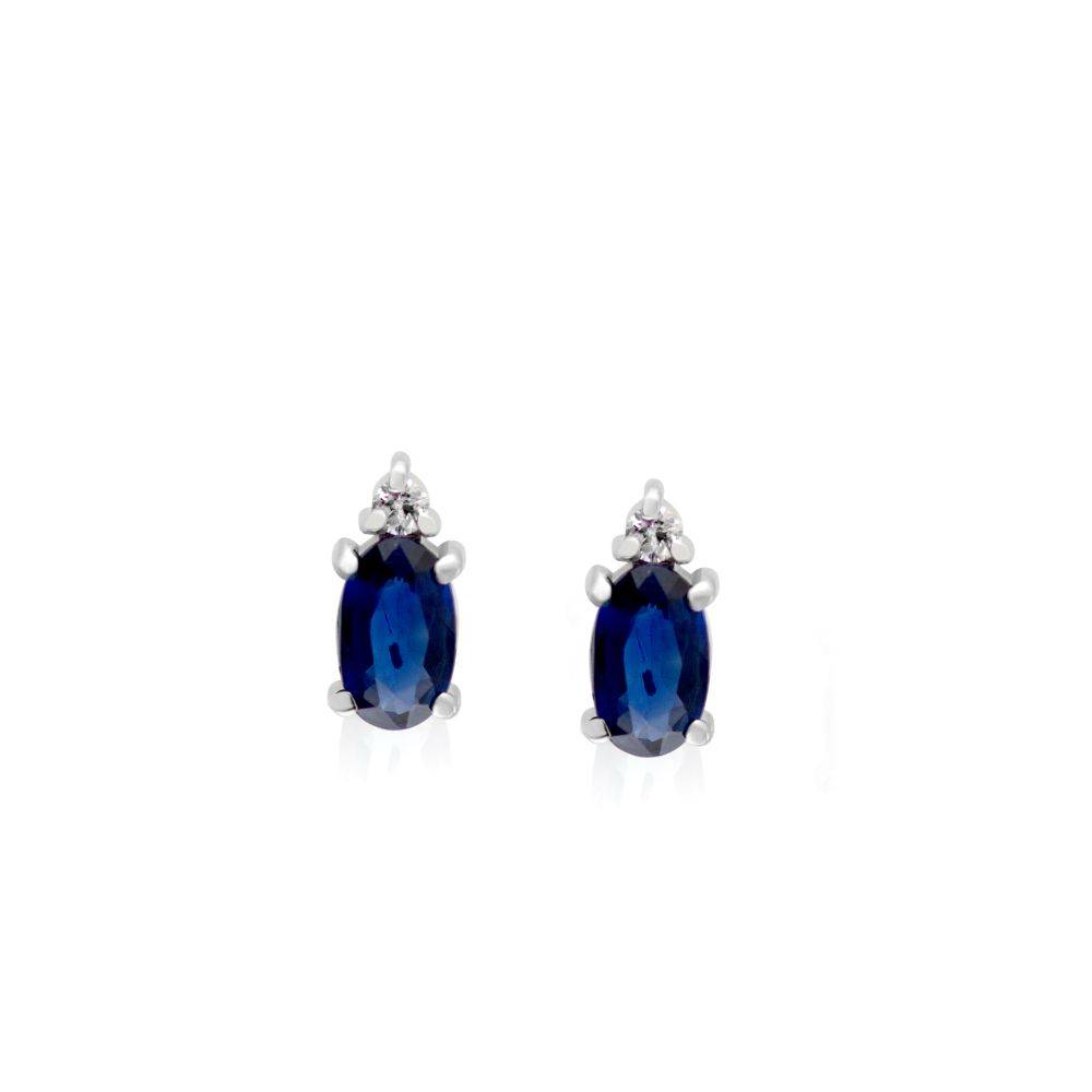 Blue Sapphire Diamond Oval Earrings 14K White Gold