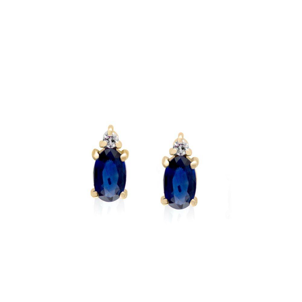 Blue Sapphire Diamond Oval Earrings 14K Gold