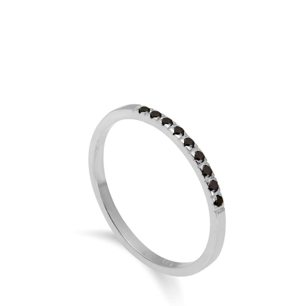 Black Diamond Wedding Band 14K White Gold