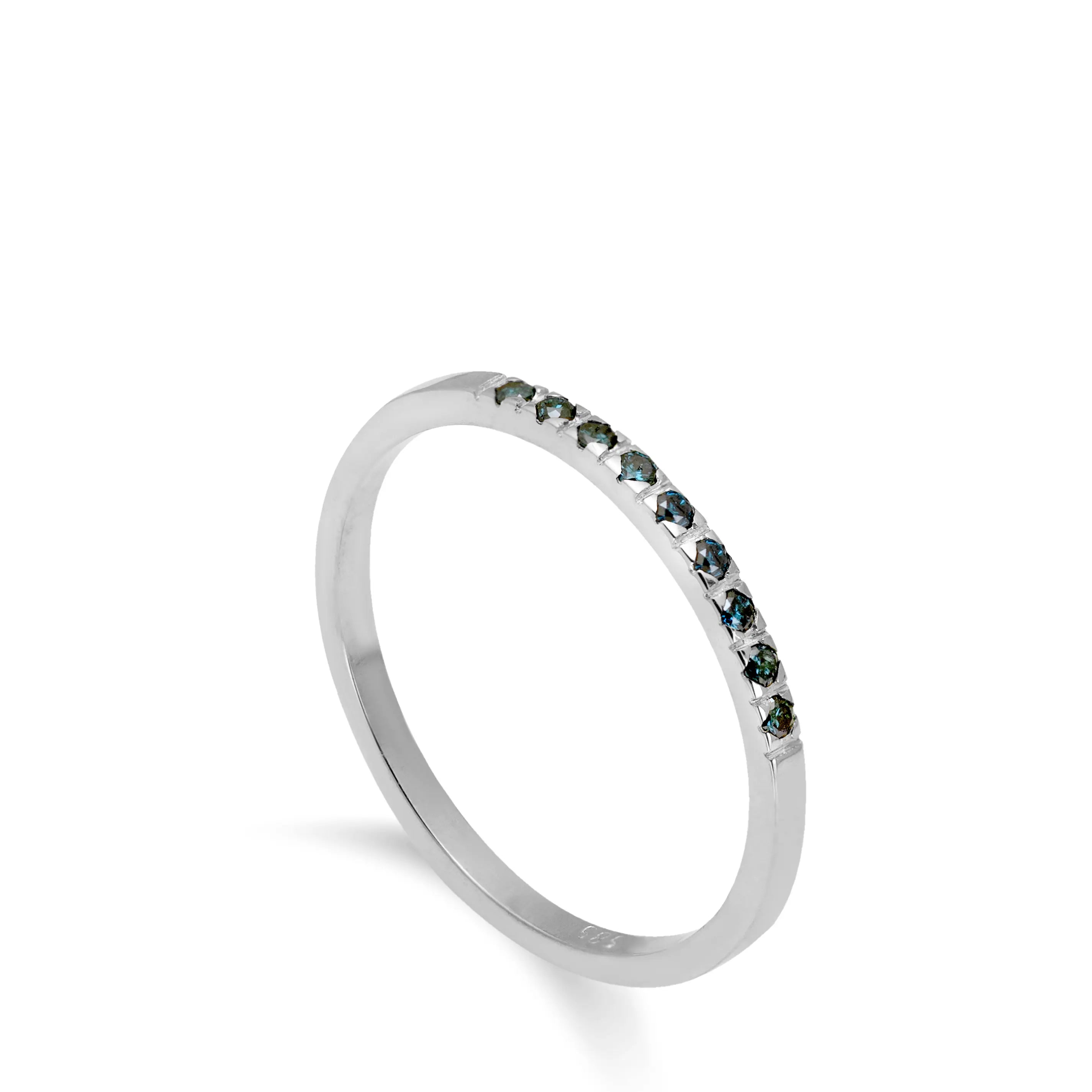 9 Blue Diamond Wedding Band 14K Gold