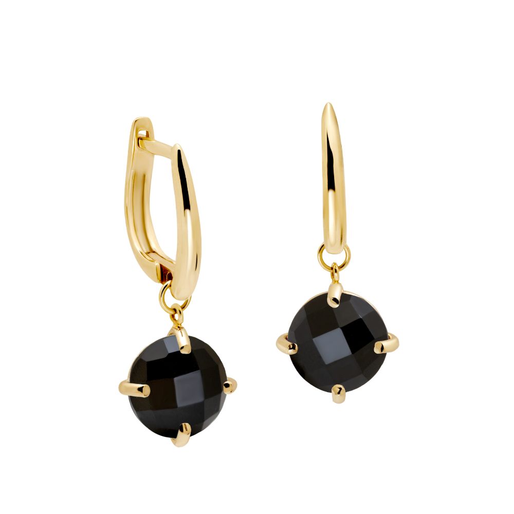 Black Onyx Dangle Earrings 8mm 14K Gold