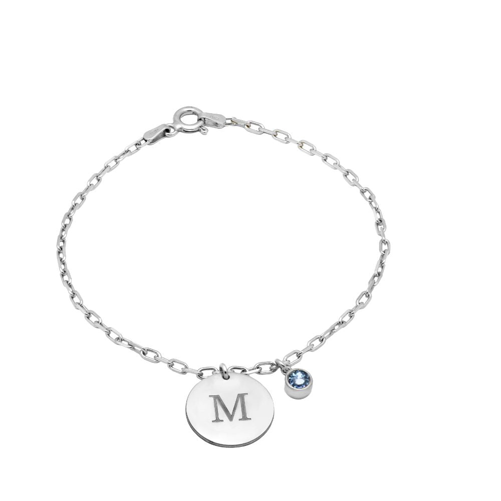 Birthstone Initial Bracelet Sterling Silver