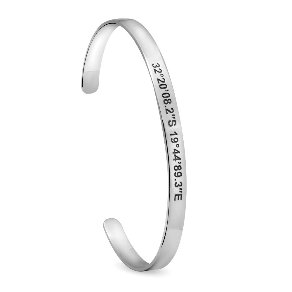 Personalized Coordinates Cuff Bracelet Silver 925