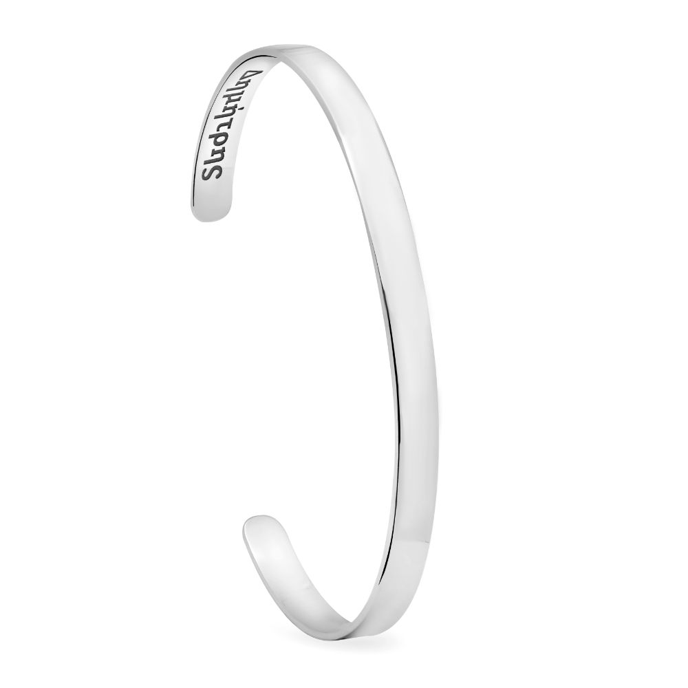 Men's sterling silver cuff bracelet, 925 silver, 15cm length, 5mm width, custom design, elegant gift package included.