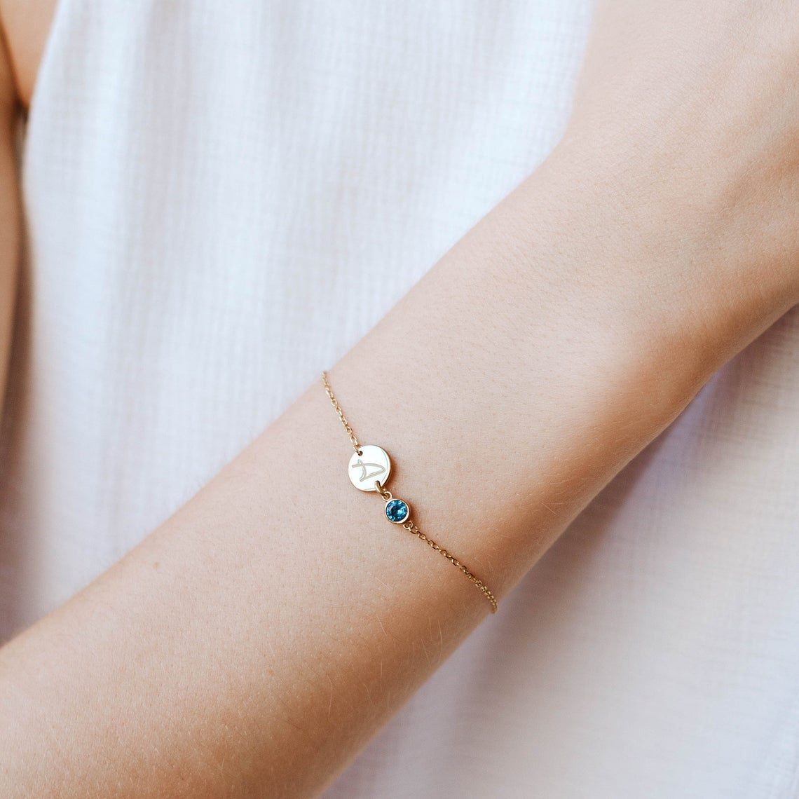 Disc Initial Birthstone Bracelet - September Birthday Gift