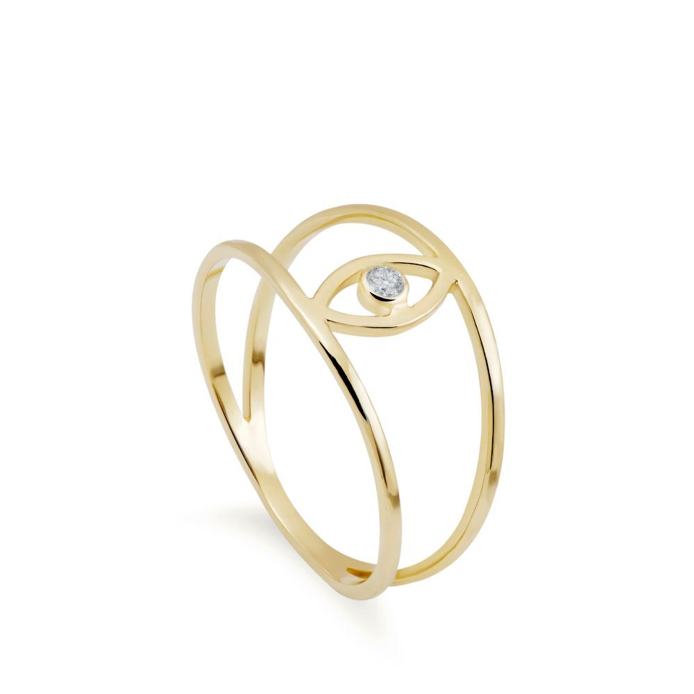 Evil Eye Diamond Ring 14K Gold Double Band