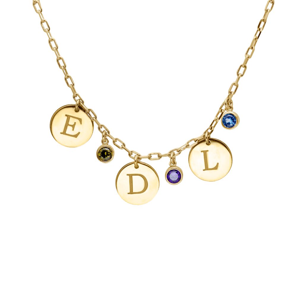 Initial Birthstone Disc Necklace Silver Personalized