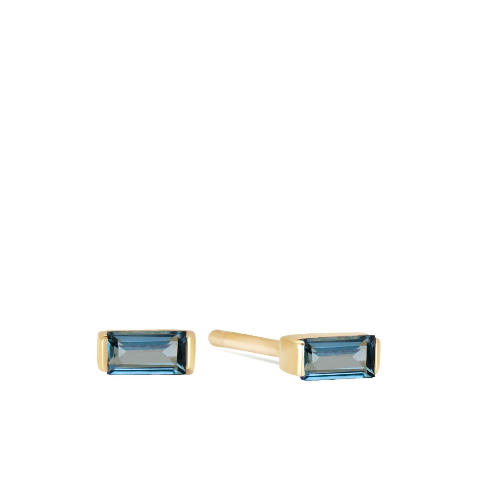 London Blue Topaz Baguette Studs 14K Gold