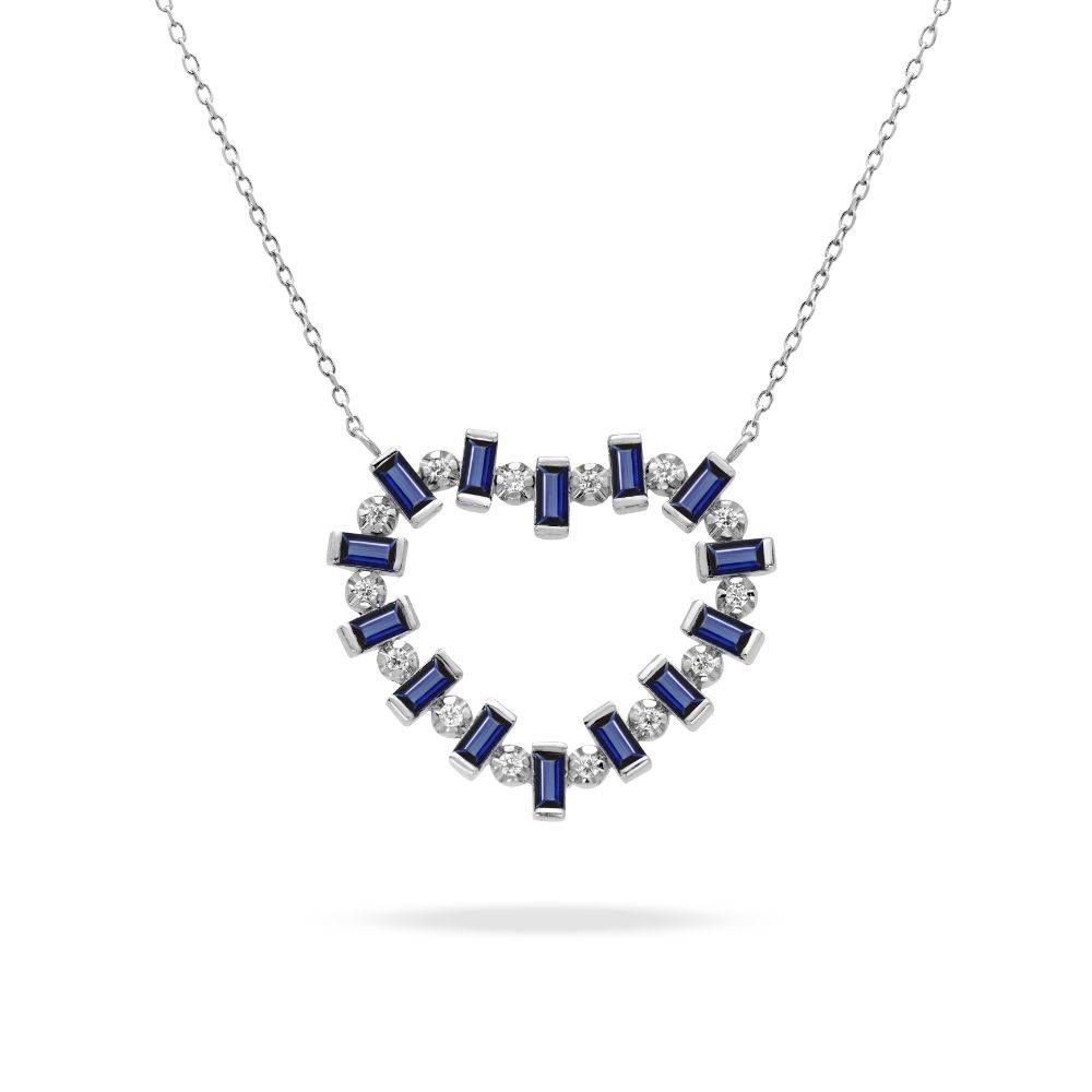 Blue Sapphire Diamond Heart Necklace 14K Gold