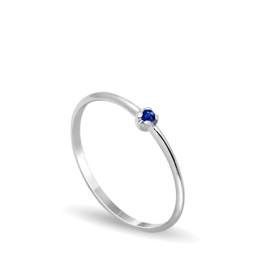 Solitaire Blue Sapphire Ring 14K White Gold