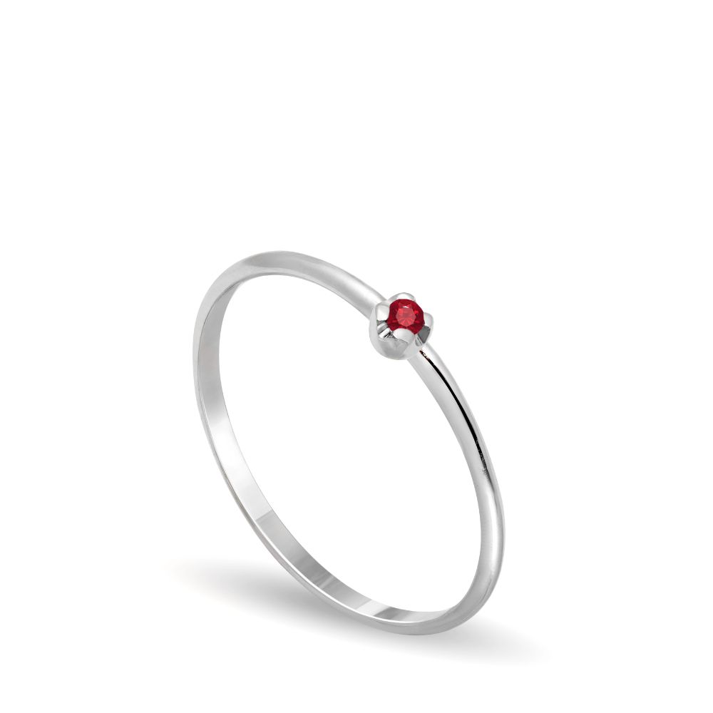 Solitaire Ruby Ring 14K White Gold