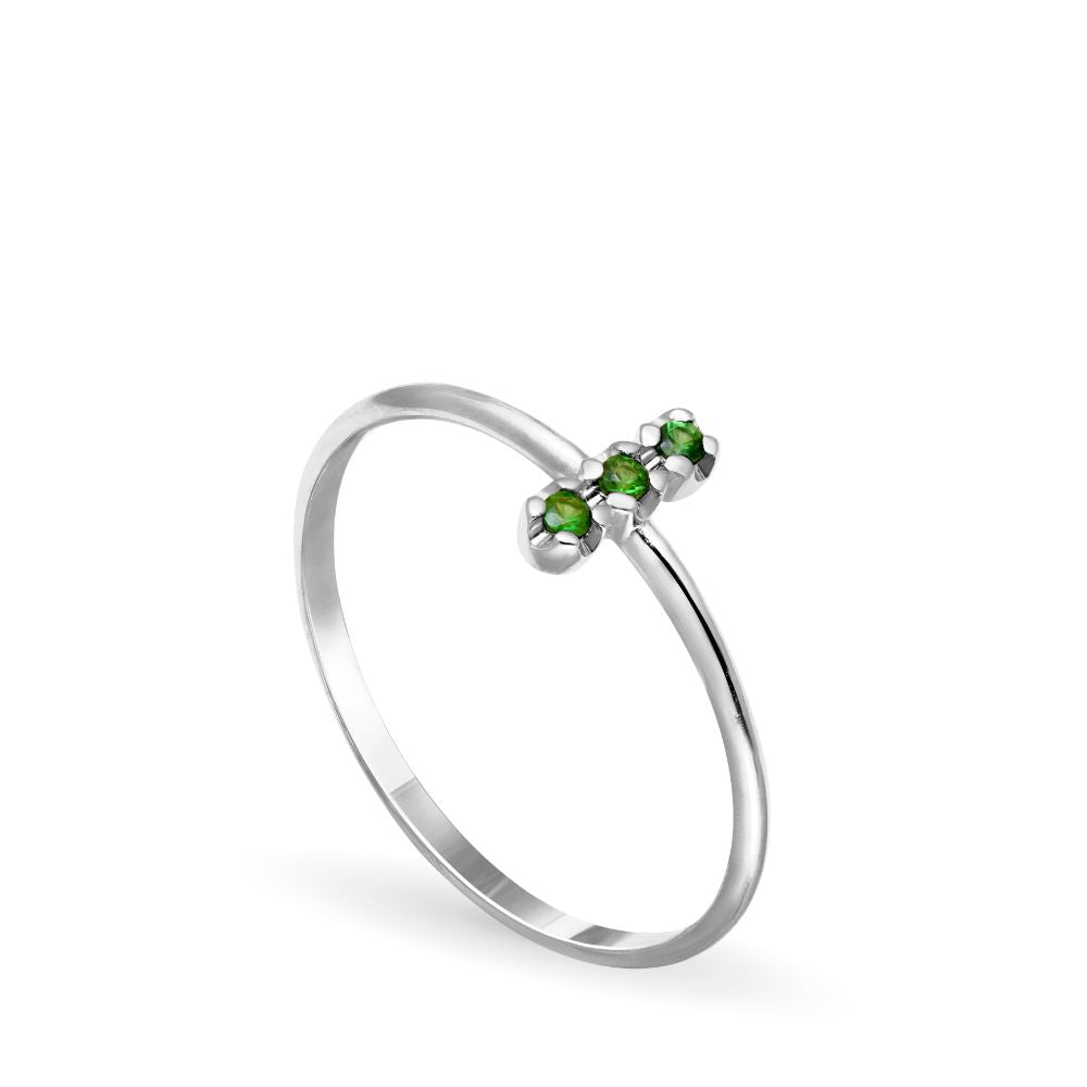 14K Gold Bar Ring Tsavorite - White Gold