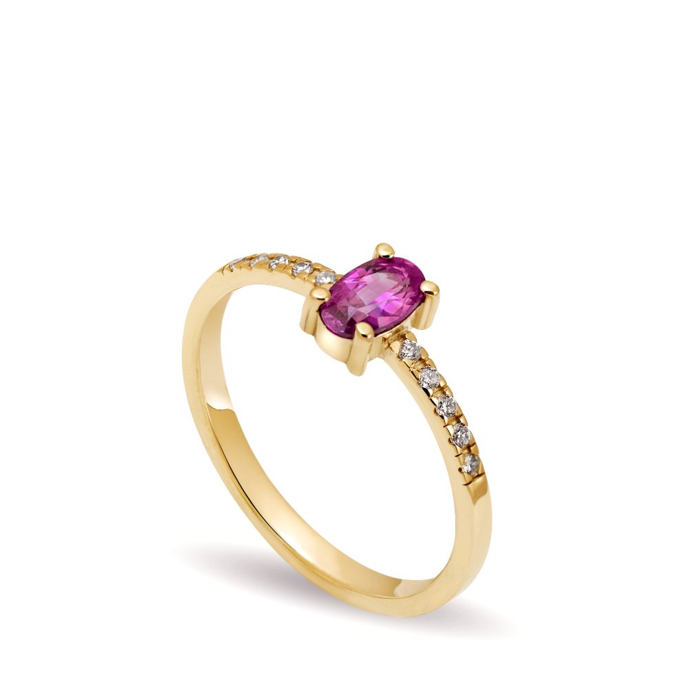 Engagement Ring Vivid Pink Sapphire Diamond 14K