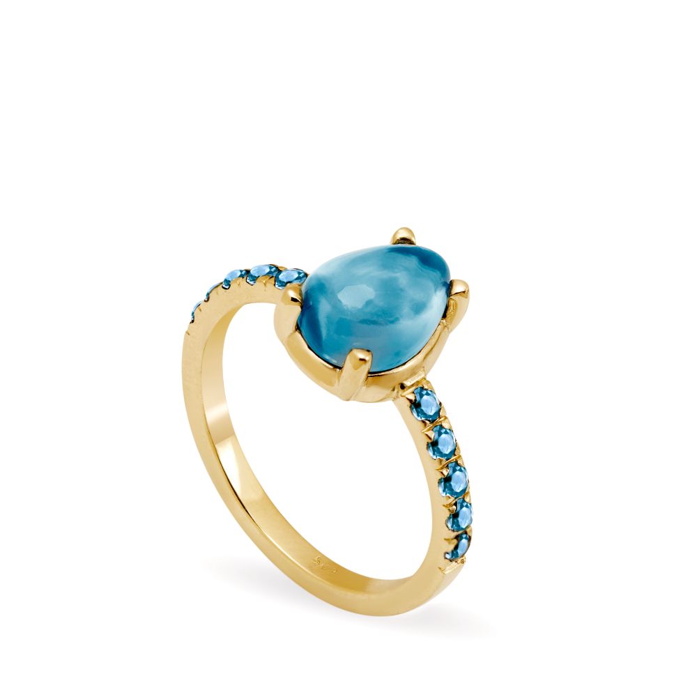14K Gold Engagement Blue Topaz Ring