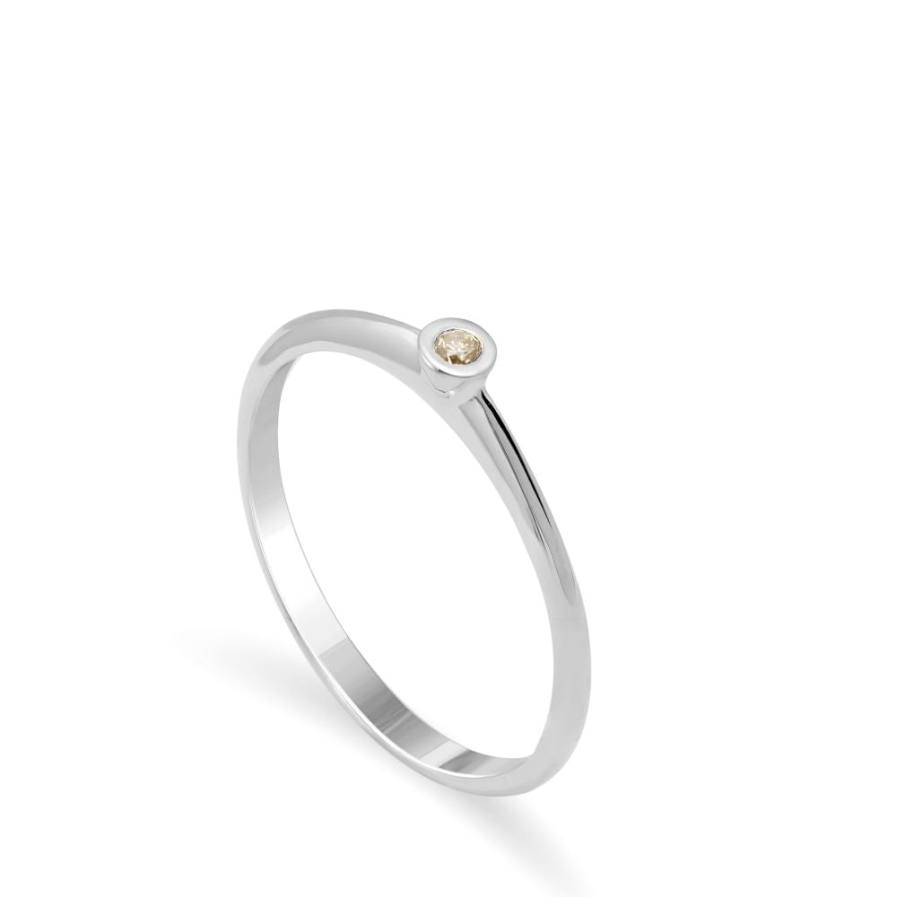 Solitaire Brown Diamond Ring 14K White Gold