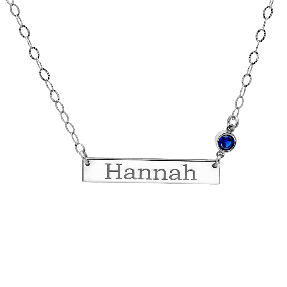 Bar Birthstone Necklace Sterling Silver