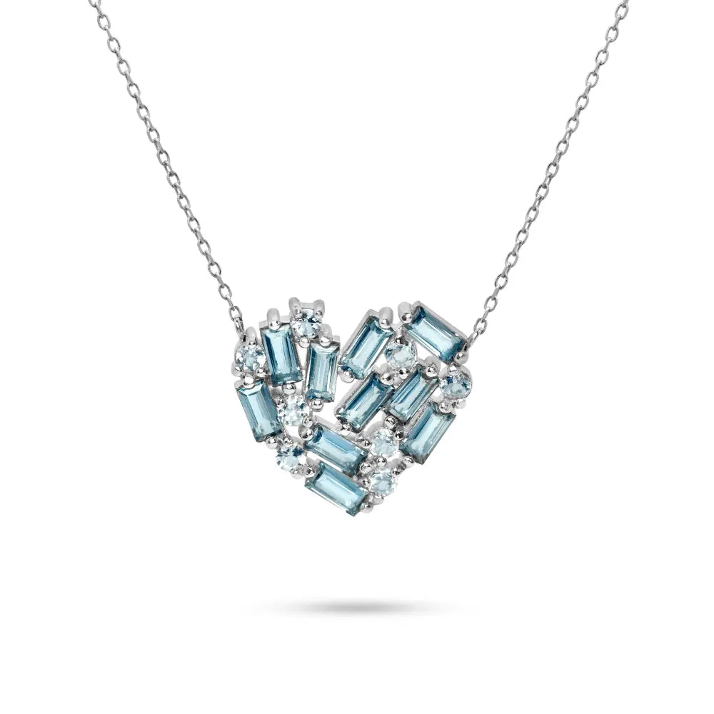 Blue Topaz and Aquamarine Heart Necklace 14K