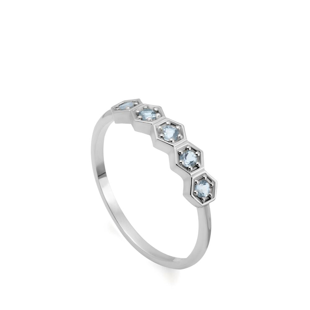 Aquamarine Hexagon 14K Gold Ring Kyklos Jewelry