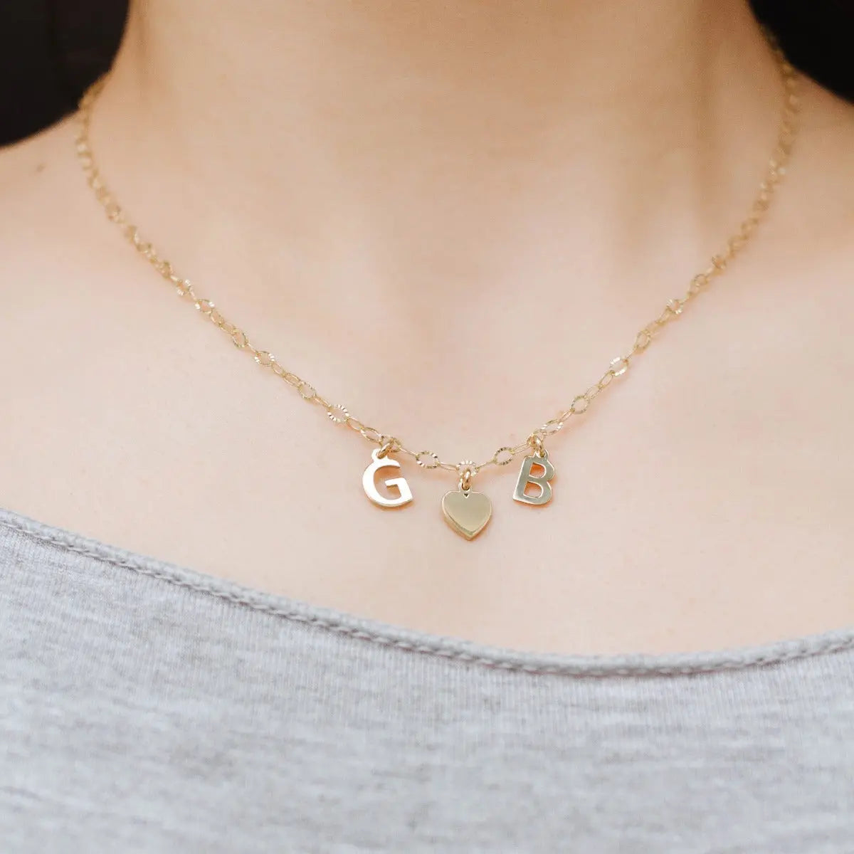 Block Letter Charm Necklace Silver 925 Gold Plated