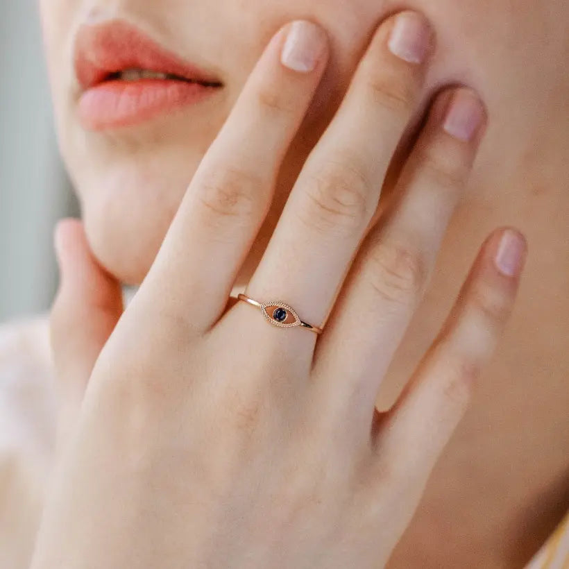 Evil Eye Ring 14K Gold Blue Sapphire for Women