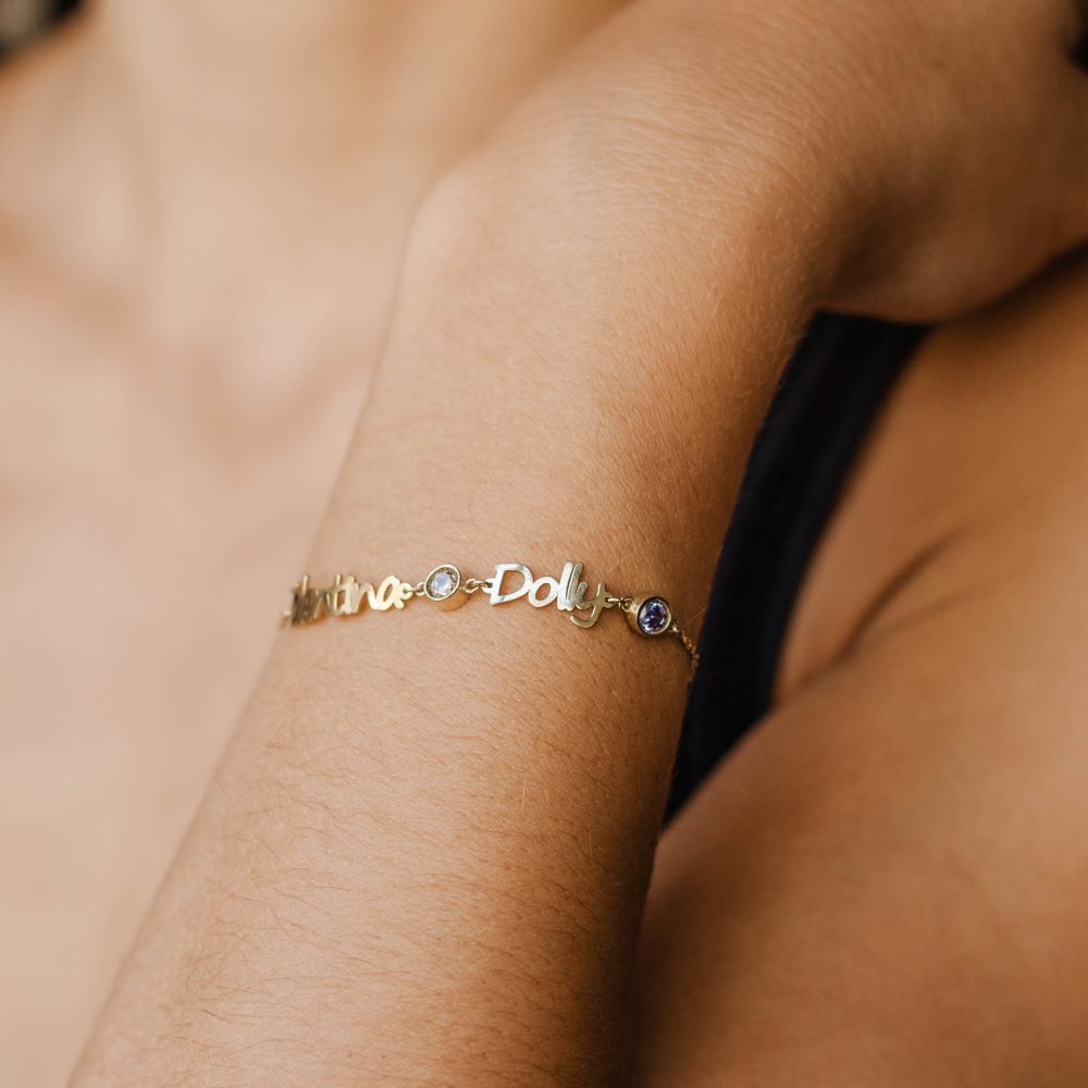 Name Birthstone Bracelet Sterling Silver