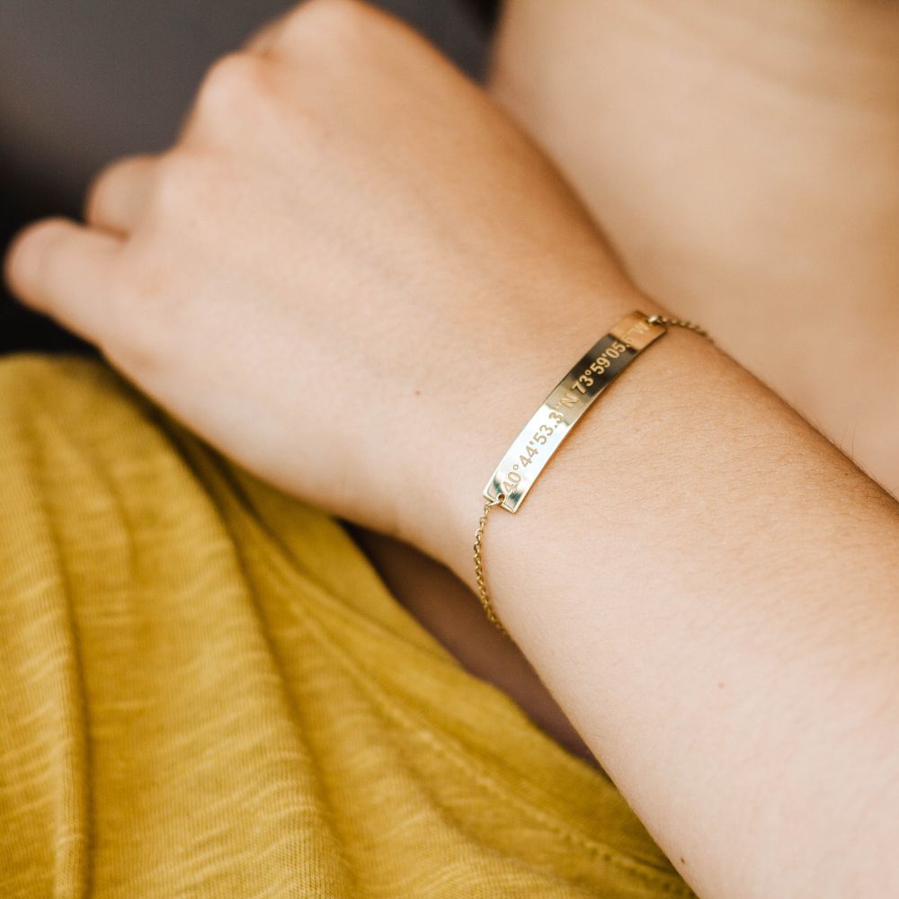 Personalized Bar Bracelet Coordinates Sterling Silver 925