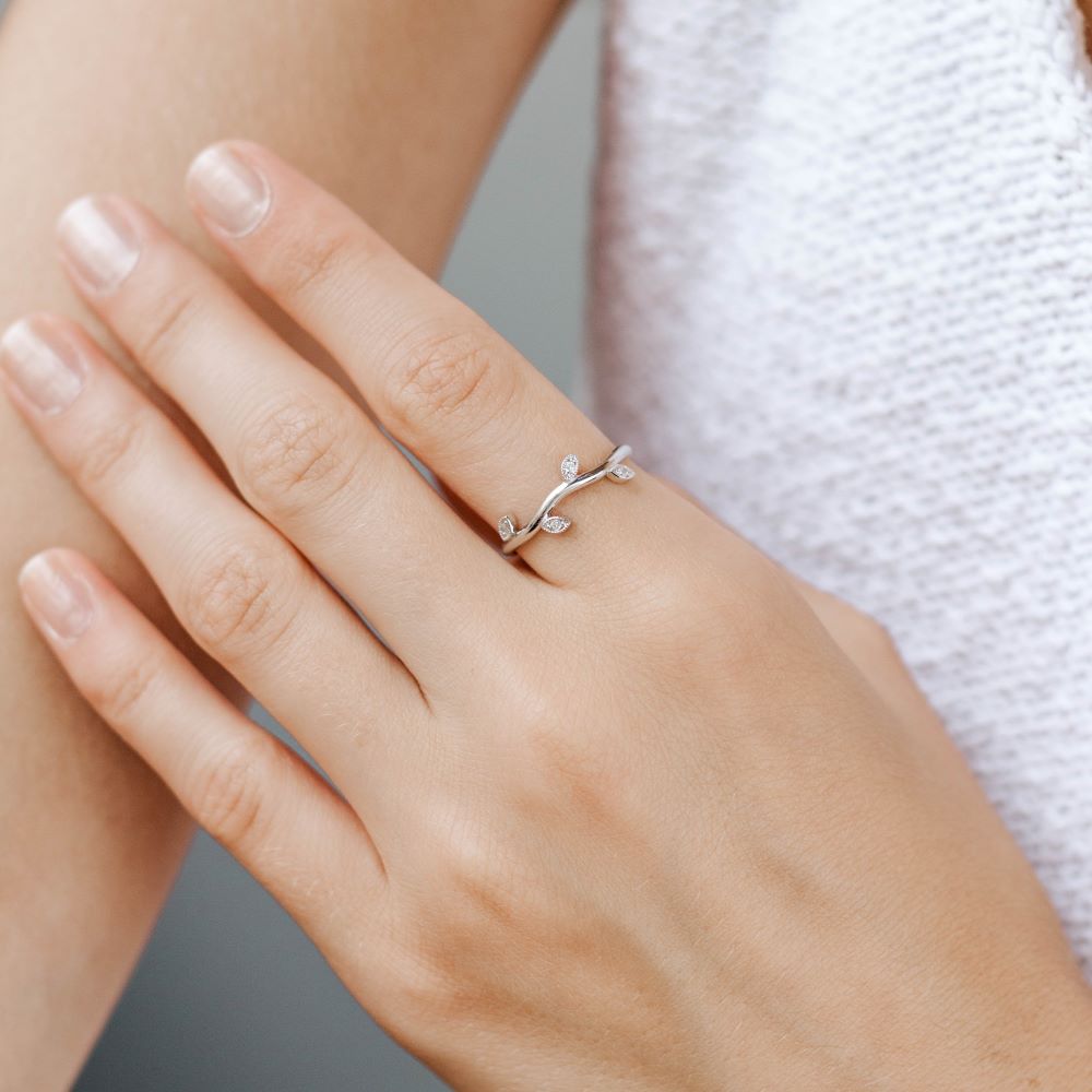 Gold Leaf Diamond Ring 14K for Women by Kyklos Jewelry