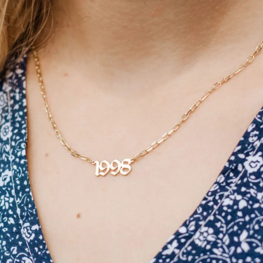Personalized Old English Year Necklace 925