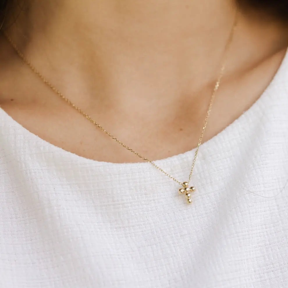 Bubble Cross 14K Gold