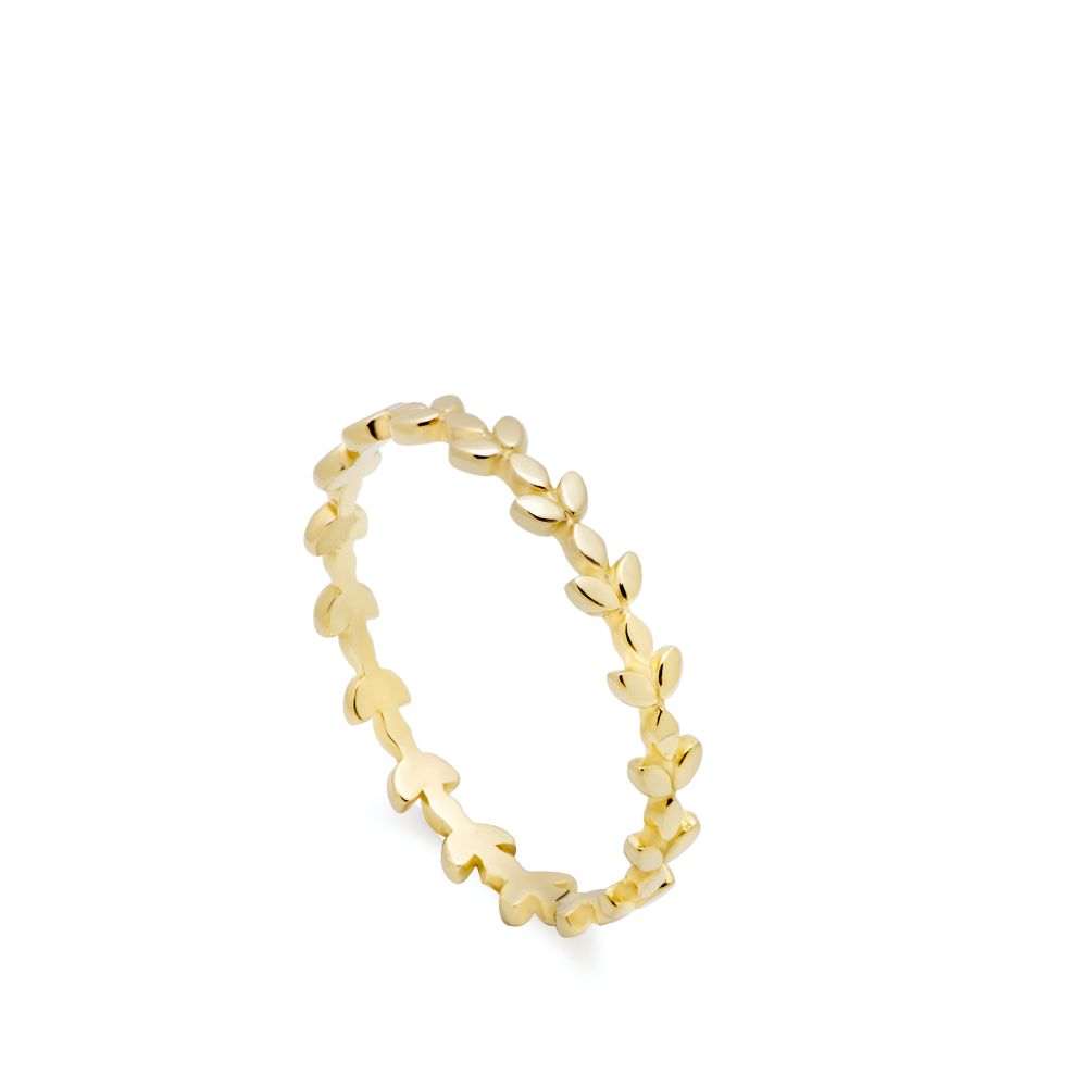 14K Gold Leaf Ring, an elegant leaf band for women, perfect for stacking with laurel rings, handcrafted in solid white gold.