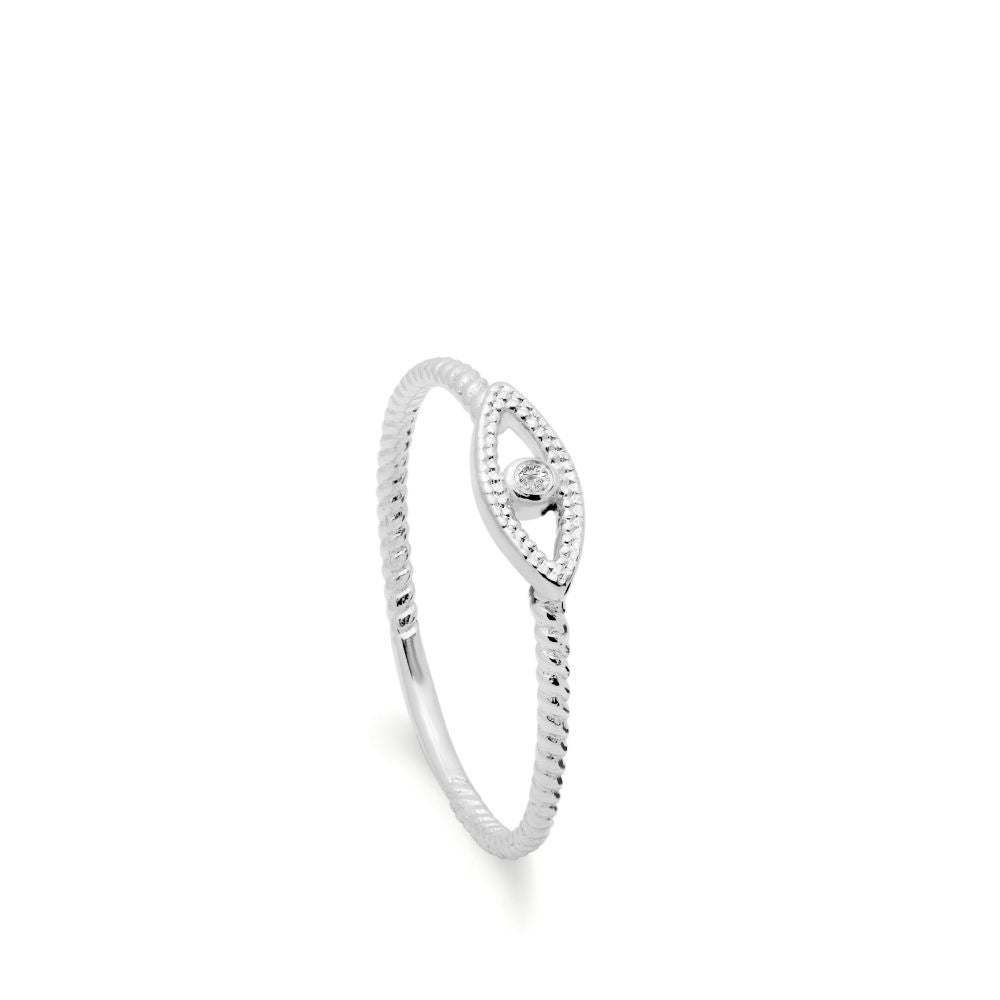 14K White Gold Evil Eye Diamond Ring Twisted