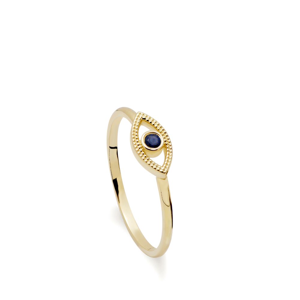 Evil Eye Ring 14K Gold Blue Sapphire