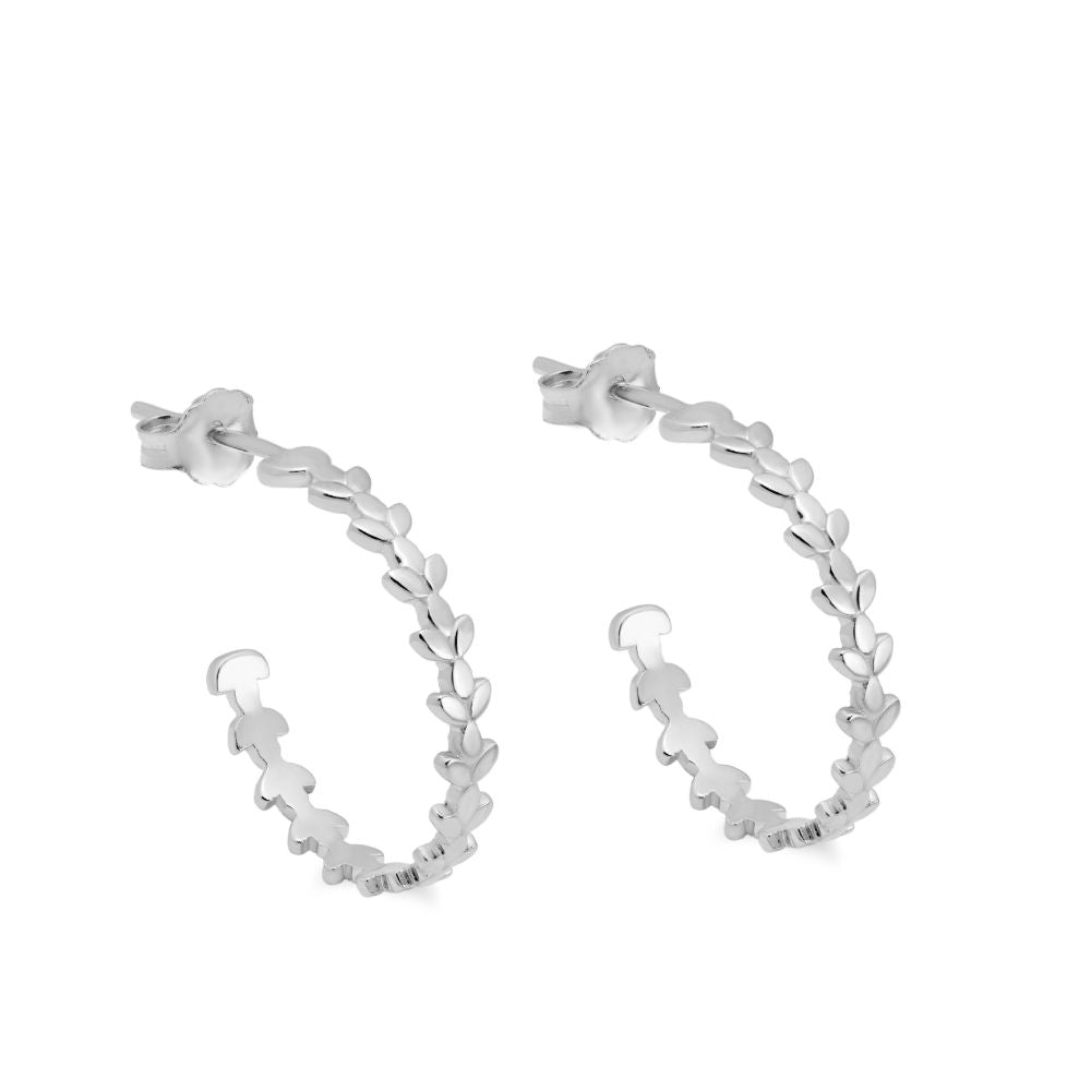Leaf Hoop Earrings 14K White Gold