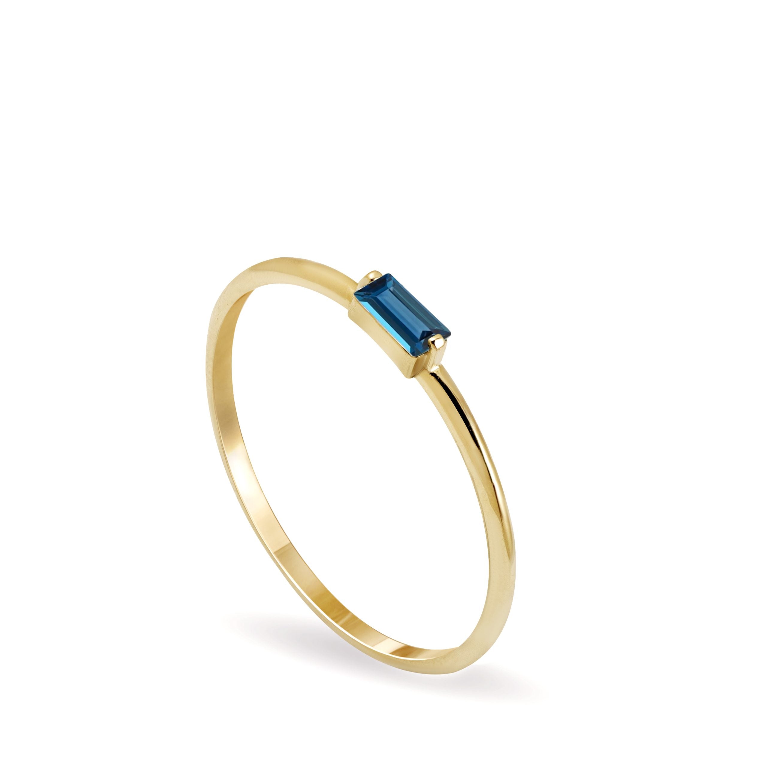 London Blue Topaz Baguette Ring 14K Gold