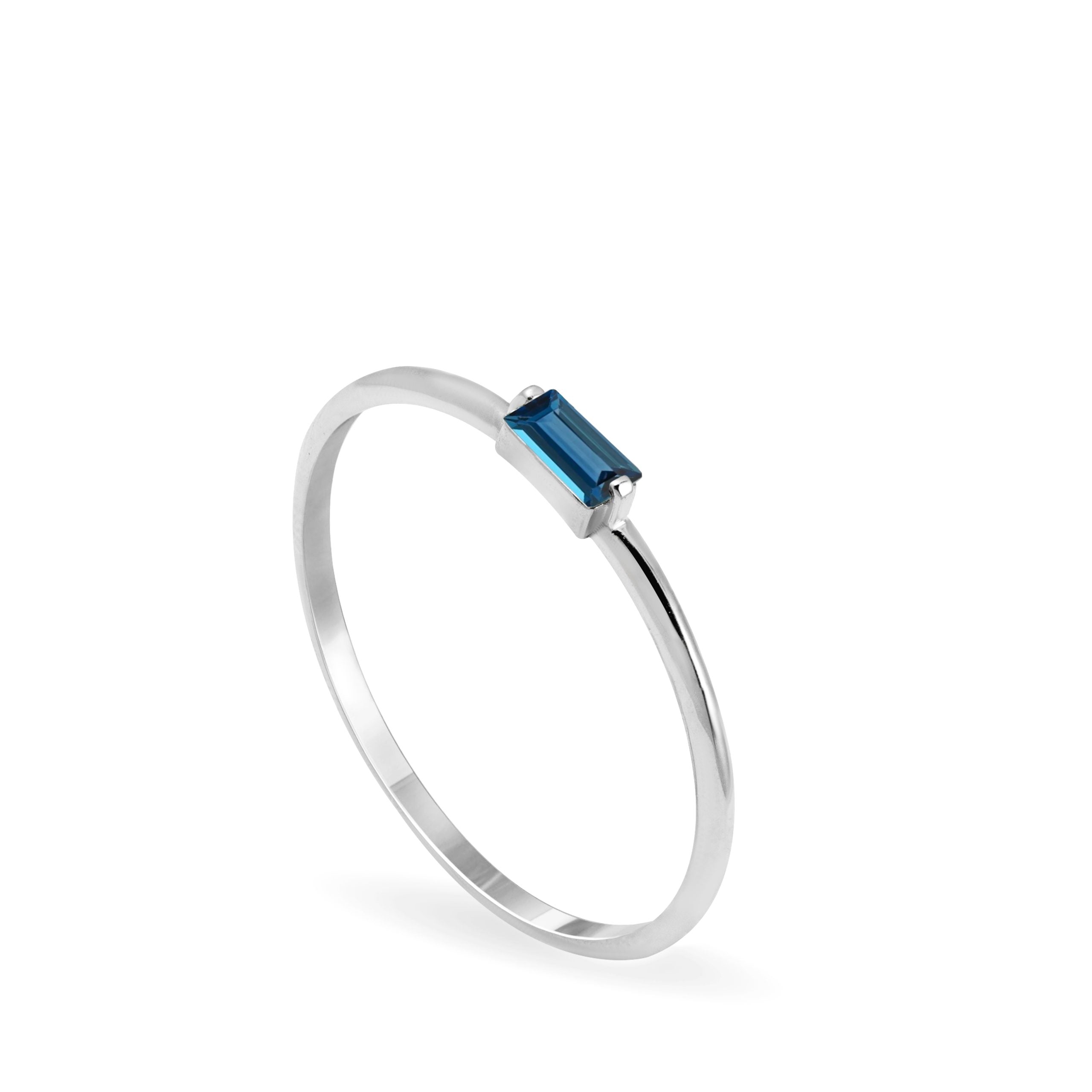 London Blue Topaz Baguette Ring 14K White Gold