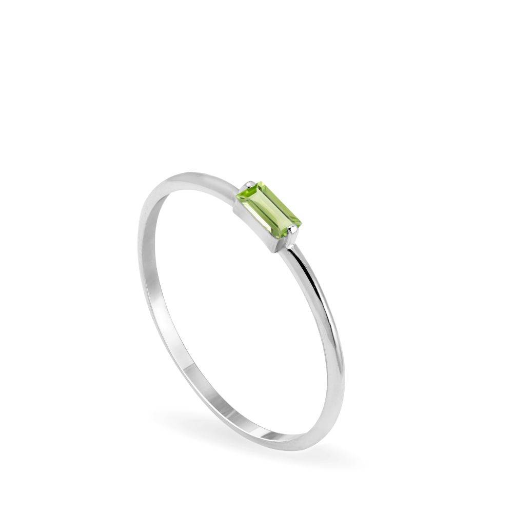 Peridot Baguette Ring 14K White Gold
