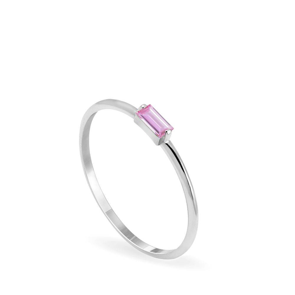 Pink Sapphire Baguette Ring 14K White Gold