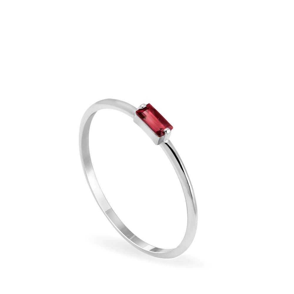 Ruby Baguette Ring 14K White Gold