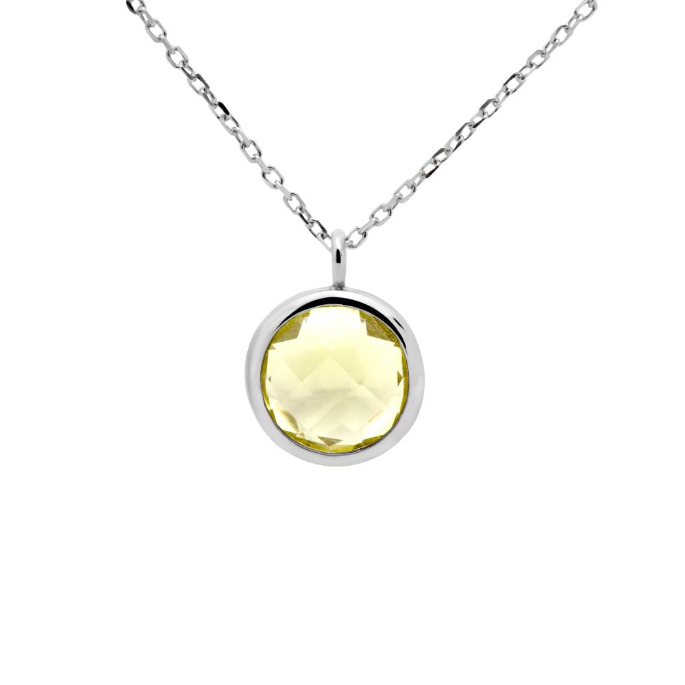 Lemon Quartz Necklace in 14K White Gold for Women