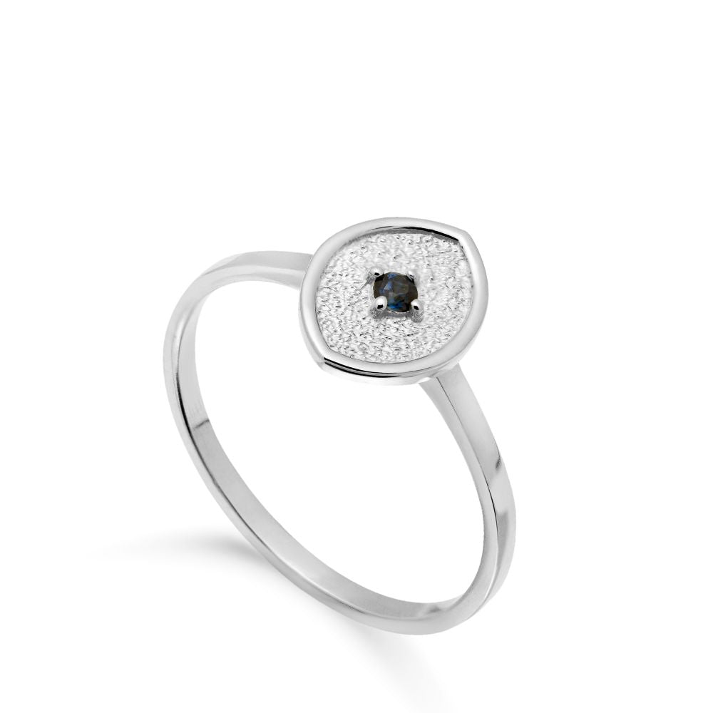 14K Gold Textured Sapphire Ring