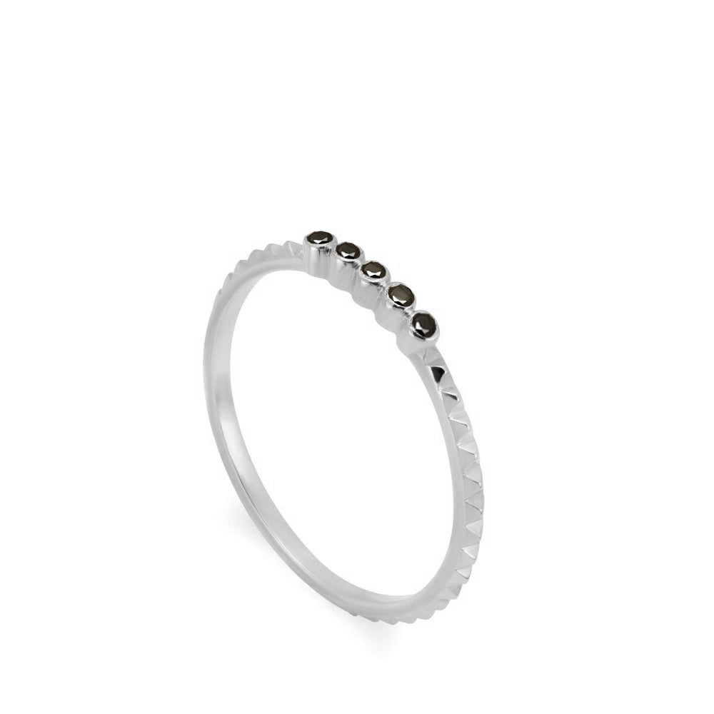Pyramid Black Diamond Ring 14K White Gold