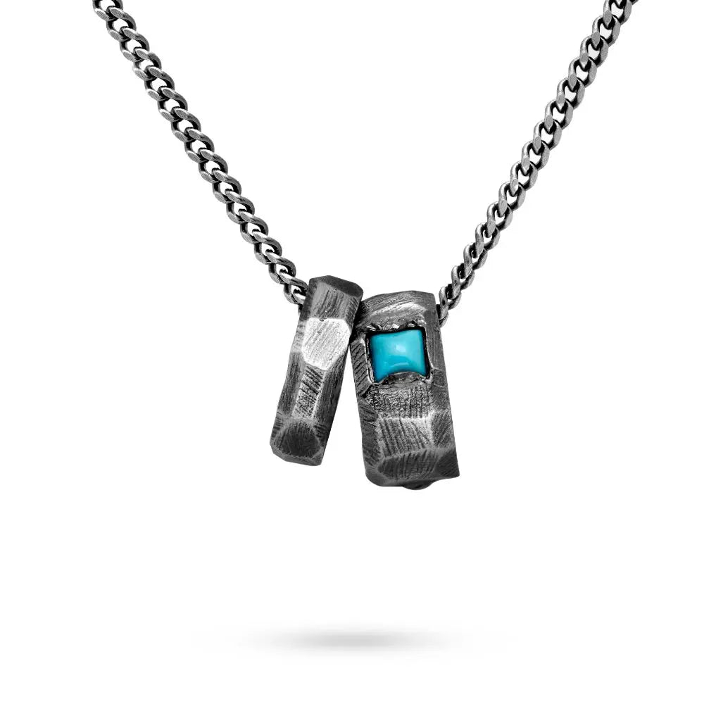 Circles Turquoise Necklace Oxidized Silver 925