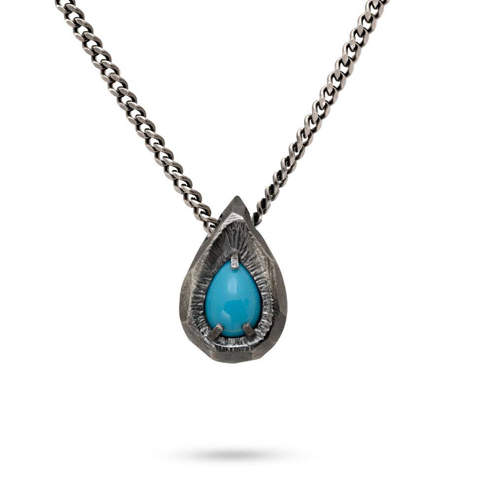Turquoise Teardrop Necklace Oxidized Silver 925
