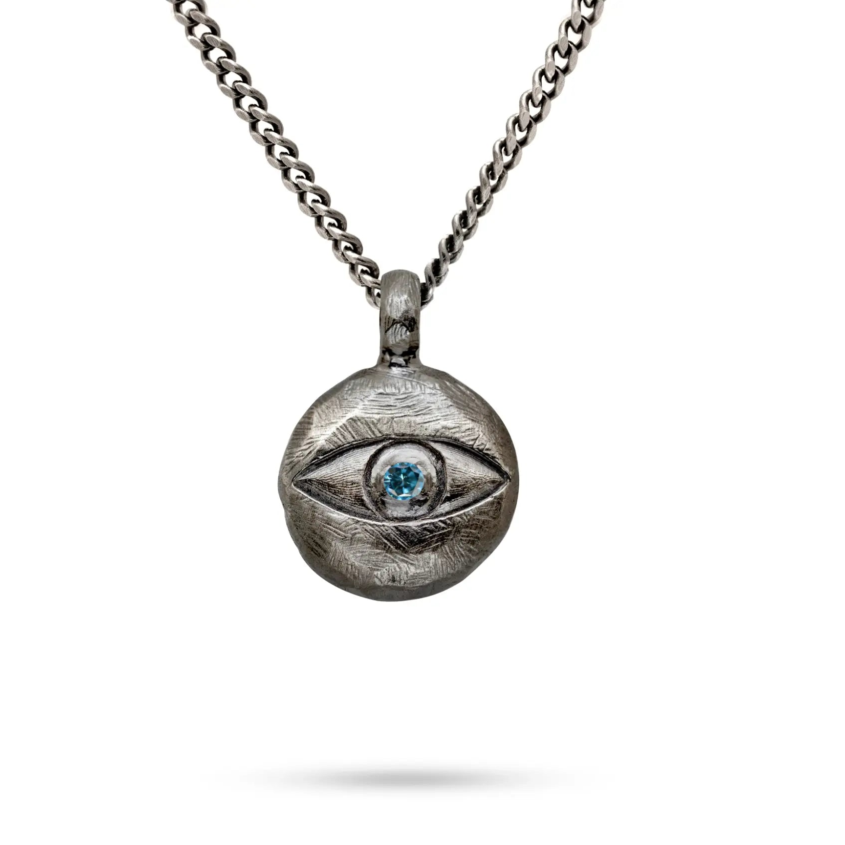 Evil Eye Necklace Oxidized Silver London Blue Topaz